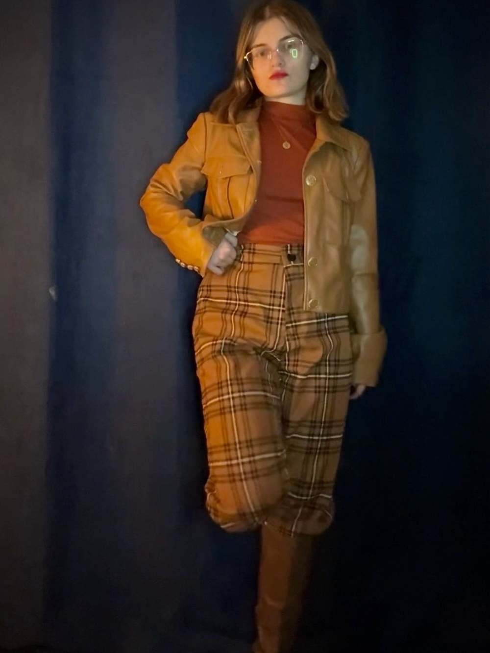Plaid Straight-Leg Trousers in Camel Plaid